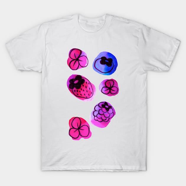 Berries and Flowers Watercolor T-Shirt by saradaboru